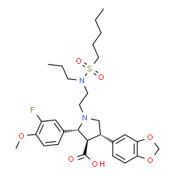 ChemSpider 2D Image | (2R,3R,4S)-4-(1,3-Benzodioxol-5-yl)-2-(3-fluoro-4-methoxyphenyl)-1-{2-[(pentylsulfonyl)(propyl)amino]ethyl}-3-pyrrolidinecarboxylic acid | C29H39FN2O7S