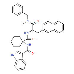ChemSpider 2D Image | N-(1-{[(2S)-1-[Benzyl(methyl)amino]-3-(2-naphthyl)-1-oxo-2-propanyl]carbamoyl}cyclohexyl)-1H-indole-3-carboxamide | C37H38N4O3