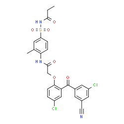 ChemSpider 2D Image | N-{[4-({[4-Chloro-2-(3-chloro-5-cyanobenzoyl)phenoxy]acetyl}amino)-3-methylphenyl]sulfonyl}propanamide | C26H21Cl2N3O6S