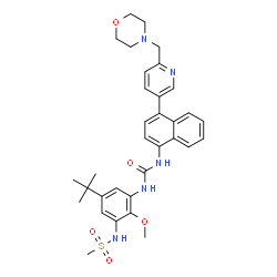 ChemSpider 2D Image | N-{5-tert-butyl-2-methoxy-3-[({4-[6-(morpholin-4-ylmethyl)pyridin-3-yl]naphthalen-1-yl}carbamoyl)amino]phenyl}methanesulfonamide | C33H39N5O5S