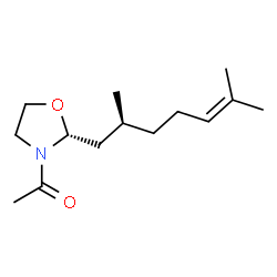 ChemSpider 2D Image | 1-{(2R)-2-[(2S)-2,6-Dimethyl-5-hepten-1-yl]-1,3-oxazolidin-3-yl}ethanone | C14H25NO2