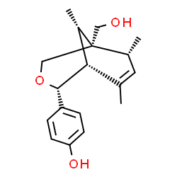 ChemSpider 2D Image | 4-[(1R,2R,5R,6R,9S)-5-(Hydroxymethyl)-6,8,9-trimethyl-3-oxabicyclo[3.3.1]non-7-en-2-yl]phenol | C18H24O3