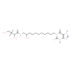 ChemSpider 2D Image | N-[11-(3,7-Dimethyl-2,6-dioxo-2,3,6,7-tetrahydro-1H-purin-1-yl)-2-hydroxyundecyl]-2,4-dihydroxy-3,3-dimethylbutanamide | C24H41N5O6