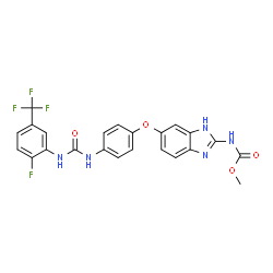 ChemSpider 2D Image | Methyl {5-[4-({[2-fluoro-5-(trifluoromethyl)phenyl]carbamoyl}amino)phenoxy]-1H-benzimidazol-2-yl}carbamate | C23H17F4N5O4