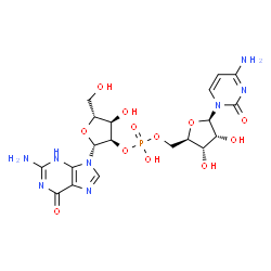 ChemSpider 2D Image | (2R,3R,4R,5R)-2-(2-Amino-6-oxo-3,6-dihydro-9H-purin-9-yl)-4-hydroxy-5-(hydroxymethyl)tetrahydro-3-furanyl [(2R,3S,4R,5R)-5-(4-amino-2-oxo-1(2H)-pyrimidinyl)-3,4-dihydroxytetrahydro-2-furanyl]methyl hy
drogen phosphate | C19H25N8O12P