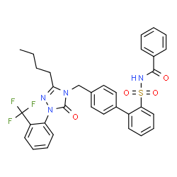 ChemSpider 2D Image | N-{[4'-({3-Butyl-5-oxo-1-[2-(trifluoromethyl)phenyl]-1,5-dihydro-4H-1,2,4-triazol-4-yl}methyl)-2-biphenylyl]sulfonyl}benzamide | C33H29F3N4O4S