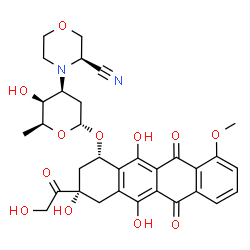 ChemSpider 2D Image | (1S,3S)-3-Glycoloyl-3,5,12-trihydroxy-10-methoxy-6,11-dioxo-1,2,3,4,6,11-hexahydro-1-tetracenyl 3-[(3R)-3-cyano-4-morpholinyl]-2,3,6-trideoxy-alpha-L-lyxo-hexopyranoside | C32H34N2O12