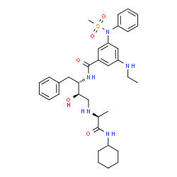 ChemSpider 2D Image | N-[(2S,3R)-4-{[(2S)-1-(Cyclohexylamino)-1-oxo-2-propanyl]amino}-3-hydroxy-1-phenyl-2-butanyl]-3-(ethylamino)-5-[(methylsulfonyl)(phenyl)amino]benzamide | C35H47N5O5S