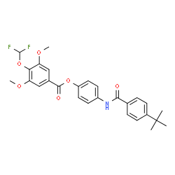 ChemSpider 2D Image | 4-{[4-(2-Methyl-2-propanyl)benzoyl]amino}phenyl 4-(difluoromethoxy)-3,5-dimethoxybenzoate | C27H27F2NO6