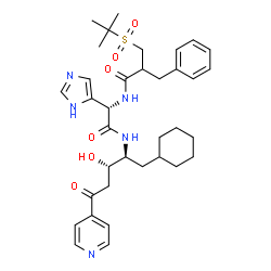 ChemSpider 2D Image | 4-{[(2S)-2-({2-Benzyl-3-[(2-methyl-2-propanyl)sulfonyl]propanoyl}amino)-2-(1H-imidazol-5-yl)acetyl]amino}-5-cyclohexyl-2,4,5-trideoxy-1-(4-pyridinyl)-L-threo-pentose | C35H47N5O6S