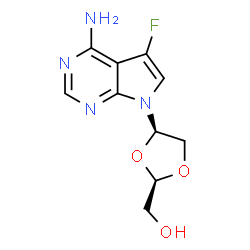 ChemSpider 2D Image | [(2R,4R)-4-(4-Amino-5-fluoro-7H-pyrrolo[2,3-d]pyrimidin-7-yl)-1,3-dioxolan-2-yl]methanol | C10H11FN4O3