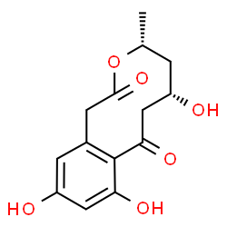 ChemSpider 2D Image | (4R,6S)-6,9,11-Trihydroxy-4-methyl-4,5,6,7-tetrahydro-2H-3-benzoxecine-2,8(1H)-dione | C14H16O6