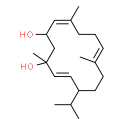 ChemSpider 2D Image | (4Z,8E,13E)-12-Isopropyl-1,5,9-trimethyl-4,8,13-cyclotetradecatriene-1,3-diol | C20H34O2