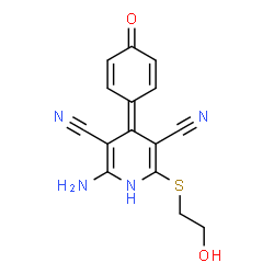 ChemSpider 2D Image | 2-Amino-6-[(2-hydroxyethyl)sulfanyl]-4-(4-oxo-2,5-cyclohexadien-1-ylidene)-1,4-dihydro-3,5-pyridinedicarbonitrile | C15H12N4O2S