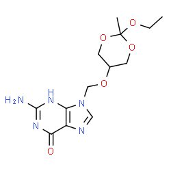 ChemSpider 2D Image | 2-Amino-9-{[(2-ethoxy-2-methyl-1,3-dioxan-5-yl)oxy]methyl}-3,9-dihydro-6H-purin-6-one | C13H19N5O5
