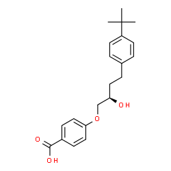 ChemSpider 2D Image | 4-{(2R)-2-Hydroxy-4-[4-(2-methyl-2-propanyl)phenyl]butoxy}benzoic acid | C21H26O4