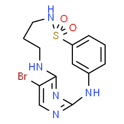ChemSpider 2D Image | 6-Bromo-13-thia-2,4,8,12,19-pentaazatricyclo[12.3.1.1~3,7~]nonadeca-1(18),3(19),4,6,14,16-hexaene 13,13-dioxide | C13H14BrN5O2S