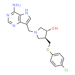 ChemSpider 2D Image | (3R,4S)-1-[(4-Amino-5H-pyrrolo[3,2-d]pyrimidin-7-yl)methyl]-4-{[(4-chlorophenyl)sulfanyl]methyl}-3-pyrrolidinol | C18H20ClN5OS