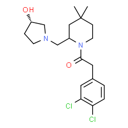 ChemSpider 2D Image | 2-(3,4-Dichlorophenyl)-1-(2-{[(3S)-3-hydroxy-1-pyrrolidinyl]methyl}-4,4-dimethyl-1-piperidinyl)ethanone | C20H28Cl2N2O2