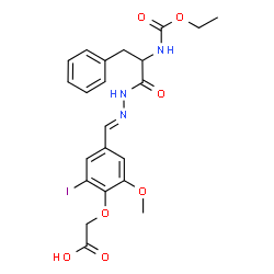 ChemSpider 2D Image | {4-[(E)-({2-[(Ethoxycarbonyl)amino]-3-phenylpropanoyl}hydrazono)methyl]-2-iodo-6-methoxyphenoxy}acetic acid (non-preferred name) | C22H24IN3O7