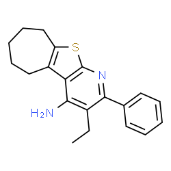 ChemSpider 2D Image | 3-Ethyl-2-phenyl-6,7,8,9-tetrahydro-5H-cyclohepta[4,5]thieno[2,3-b]pyridin-4-amine | C20H22N2S