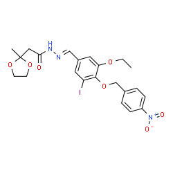 ChemSpider 2D Image | N'-[(E)-{3-Ethoxy-5-iodo-4-[(4-nitrobenzyl)oxy]phenyl}methylene]-2-(2-methyl-1,3-dioxolan-2-yl)acetohydrazide | C22H24IN3O7