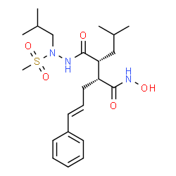 ChemSpider 2D Image | (2S,3R)-N-Hydroxy-3-{[2-isobutyl-2-(methylsulfonyl)hydrazino]carbonyl}-5-methyl-2-[(2E)-3-phenyl-2-propen-1-yl]hexanamide | C22H35N3O5S
