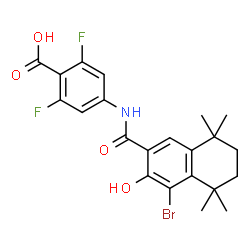 ChemSpider 2D Image | 4-{[(4-Bromo-3-hydroxy-5,5,8,8-tetramethyl-5,6,7,8-tetrahydro-2-naphthalenyl)carbonyl]amino}-2,6-difluorobenzoic acid | C22H22BrF2NO4