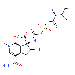 ChemSpider 2D Image | (4aR,6S,7R,7aS)-4-Carbamoyl-6-hydroxy-7-{[(L-isoleucylsulfamoyl)acetyl]amino}-2-methyl-2,4a,5,6,7,7a-hexahydro-1H-cyclopenta[c]pyridine-7-carboxylic acid | C19H31N5O8S