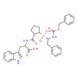 ChemSpider 2D Image | N-({2-[(1-{[(Benzyloxy)carbonyl]amino}-2-phenylethyl)(hydroxy)phosphoryl]cyclopentyl}carbonyl)tryptophan | C33H36N3O7P