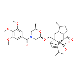 ChemSpider 2D Image | (5R,9S)-9-Formyl-13-isopropyl-5-methyl-2-({[(2R,6R)-6-methyl-4-(3,4,5-trimethoxybenzoyl)-2-morpholinyl]oxy}methyl)tetracyclo[7.4.0.0~2,11~.0~4,8~]tridec-12-ene-1-carboxylic acid | C35H47NO9