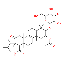 ChemSpider 2D Image | 9-Acetoxy-8-(hexopyranosyloxy)-2,4a,7,7,10a,12a-hexamethyl-2-(3-methyl-2-butanyl)-3-oxo-1,2,3,4,4a,5,6,6a,7,8,9,10,10a,11,12,12a-hexadecahydro-1-chrysenecarboxylic acid | C38H60O11