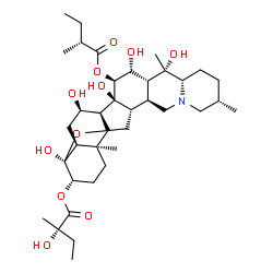 ChemSpider 2D Image | (3beta,4alpha,7alpha,9xi,15alpha,16beta)-4,7,14,16,20-Pentahydroxy-15-{[(2R)-2-methylbutanoyl]oxy}-4,9-epoxycevan-3-yl (2S)-2-hydroxy-2-methylbutanoate | C37H59NO11