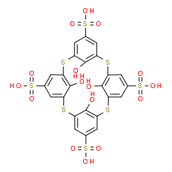 ChemSpider 2D Image | 25,26,27,28-Tetrahydroxy-2,8,14,20-tetrathiapentacyclo[19.3.1.1~3,7~.1~9,13~.1~15,19~]octacosa-1(25),3(28),4,6,9(27),10,12,15(26),16,18,21,23-dodecaene-5,11,17,23-tetrasulfonic acid | C24H16O16S8