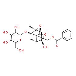ChemSpider 2D Image | [(1S,3R,5R,6S,8S)-3-(Hexopyranosyloxy)-6-hydroxy-8-methyl-9,10-dioxatetracyclo[4.3.1.0~2,5~.0~3,8~]dec-2-yl]methyl benzoate | C23H28O11