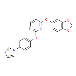 ChemSpider 2D Image | 4-(1,3-Benzodioxol-5-yloxy)-2-[4-(1H-imidazol-1-yl)phenoxy]pyrimidine | C20H14N4O4