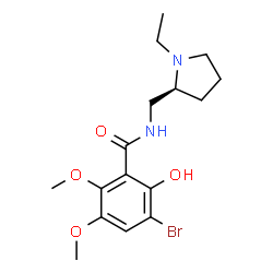 ChemSpider 2D Image | 3-Bromo-N-{[(2S)-1-ethyl-2-pyrrolidinyl]methyl}-2-hydroxy-5,6-dimethoxybenzamide | C16H23BrN2O4