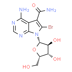ChemSpider 2D Image | 4-Amino-6-bromo-7-(beta-L-xylofuranosyl)-7H-pyrrolo[2,3-d]pyrimidine-5-carboxamide | C12H14BrN5O5