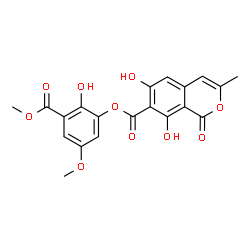ChemSpider 2D Image | 2-Hydroxy-5-methoxy-3-(methoxycarbonyl)phenyl 6,8-dihydroxy-3-methyl-1-oxo-1H-isochromene-7-carboxylate | C20H16O10