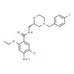 ChemSpider 2D Image | 4-Amino-5-chloro-2-ethoxy-N-{[(2S)-4-(4-fluorobenzyl)-2-morpholinyl]methyl}benzamide | C21H25ClFN3O3