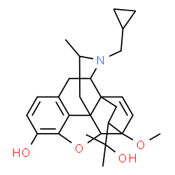 ChemSpider 2D Image | 17-(Cyclopropylmethyl)-18-(2-hydroxy-2-propanyl)-6-methoxy-16-methyl-7,8-didehydro-18,19-dihydro-4,5-epoxy-6,14-ethenomorphinan-3-ol | C27H35NO4