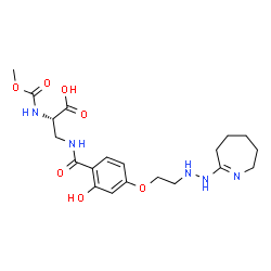 ChemSpider 2D Image | 3-[(2-Hydroxy-4-{2-[2-(3,4,5,6-tetrahydro-2H-azepin-7-yl)hydrazino]ethoxy}benzoyl)amino]-N-(methoxycarbonyl)-L-alanine | C20H29N5O7