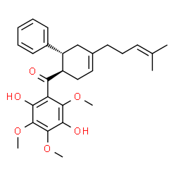 ChemSpider 2D Image | (2,5-Dihydroxy-3,4,6-trimethoxyphenyl)[(1R,6R)-4-(4-methyl-3-penten-1-yl)-6-phenyl-3-cyclohexen-1-yl]methanone | C28H34O6