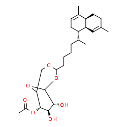 ChemSpider 2D Image | (5xi)-4-O-Acetyl-1,6-O-{(6R)-6-[(1S,4aS,8aR)-4,7-dimethyl-1,2,4a,5,6,8a-hexahydro-1-naphthalenyl]heptylidene}-D-xylo-hexopyranose | C27H42O7