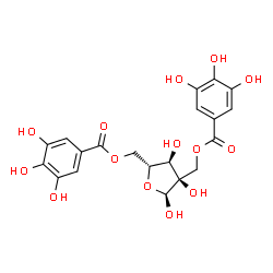 ChemSpider 2D Image | 5-O-(3,4,5-Trihydroxybenzoyl)-2-C-{[(3,4,5-trihydroxybenzoyl)oxy]methyl}-alpha-D-ribofuranose | C20H20O14