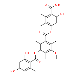 ChemSpider 2D Image | 4-({3-[(2,4-Dihydroxy-6-methylbenzoyl)oxy]-5-methoxy-2,4,6-trimethylbenzoyl}oxy)-6-hydroxy-2,3-dimethylbenzoic acid | C28H28O10