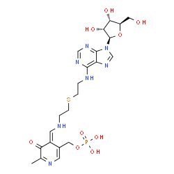 ChemSpider 2D Image | N-{2-[(2-{[(E)-{2-Methyl-3-oxo-5-[(phosphonooxy)methyl]-4(3H)-pyridinylidene}methyl]amino}ethyl)sulfanyl]ethyl}adenosine | C22H30N7O9PS