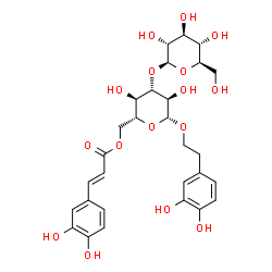ChemSpider 2D Image | 2-(3,4-Dihydroxyphenyl)ethyl 6-O-[(2E)-3-(3,4-dihydroxyphenyl)-2-propenoyl]-3-O-beta-D-glucopyranosyl-beta-D-glucopyranoside | C29H36O16