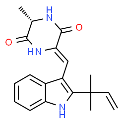 ChemSpider 2D Image | (3S,6Z)-3-Methyl-6-{[2-(2-methyl-3-buten-2-yl)-1H-indol-3-yl]methylene}-2,5-piperazinedione | C19H21N3O2