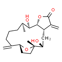 ChemSpider 2D Image | (1S,2R,4S,8R,9R,10S,15R)-2,9-Dihydroxy-1,10-dimethyl-5,14-bis(methylene)-7,18-dioxatricyclo[13.2.1.0~4,8~]octadecan-6-one | C20H30O5